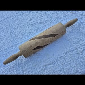 Large Wooden Rolling Pin With Dark Wood Inlays
